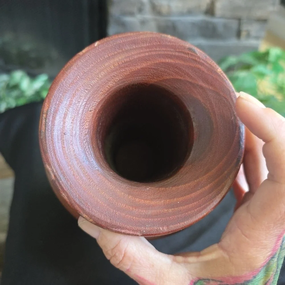 Vintage Hand Made Wooden Vase Approx 10.25 High